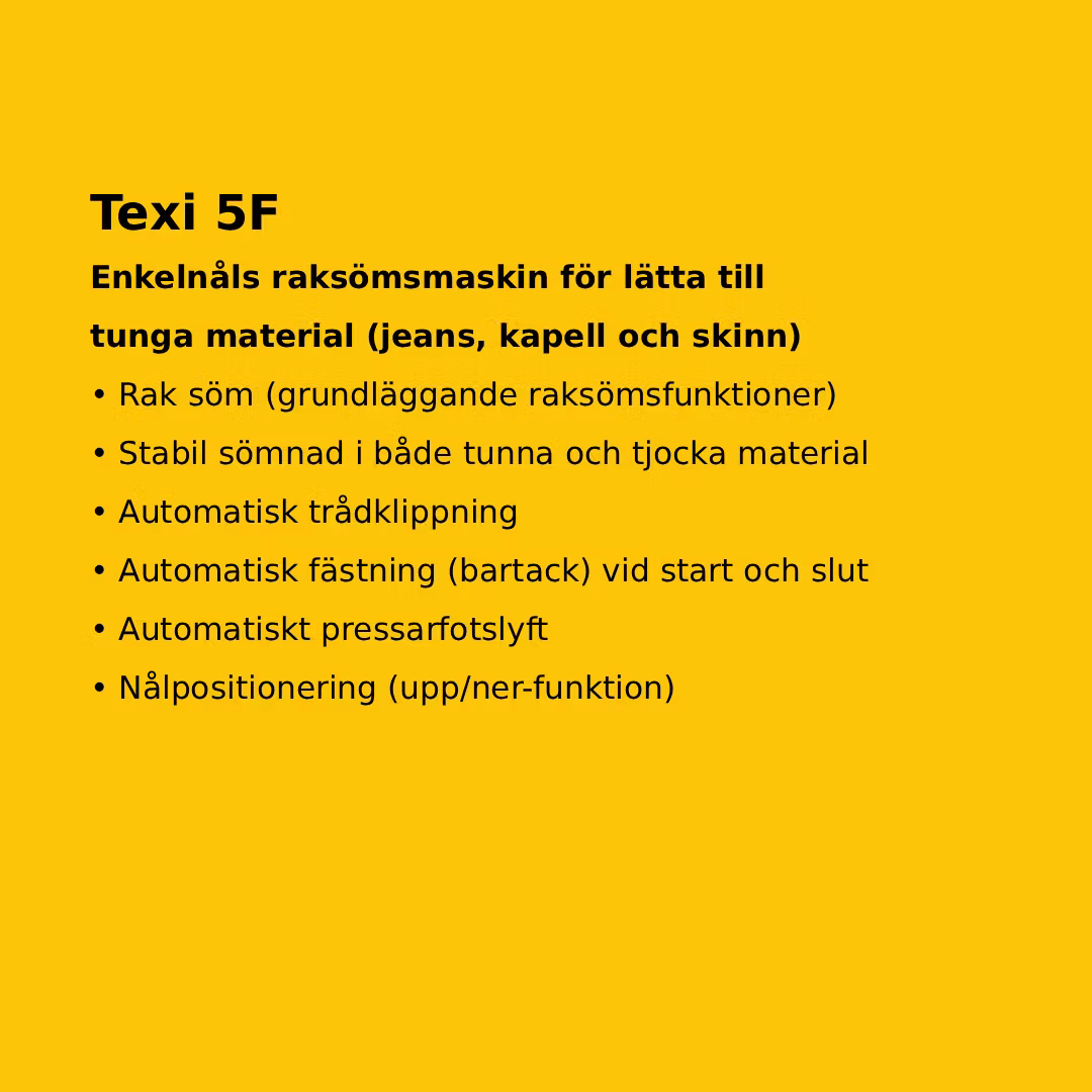 TEXI TRONIC 5F – Automatisk 1-nåls raksömsmaskin för kraftiga material