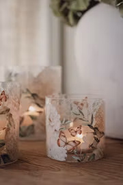 Majas lykta Hortensia & Butterflies crackle glass 8x8 cm