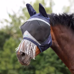Shires FlyGuard Fine Mesh Flughuva med Öron & Nosfransar, Navy