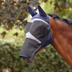 Shires FlyGuard Fine Mesh Flughuva med Öron & 4-kantig Nosdel, Navy