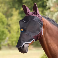 Shires FlyGuard Deluxe Flughuva med Öron och Nos, Black Cherry