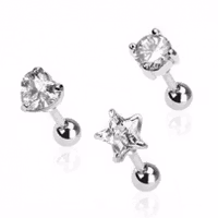 3-pack tragus/ helix piercing med vit CZ