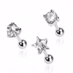 3-pack tragus/ helix piercing med vit CZ