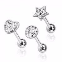 3-pack tungpiercing med vit glittertopp