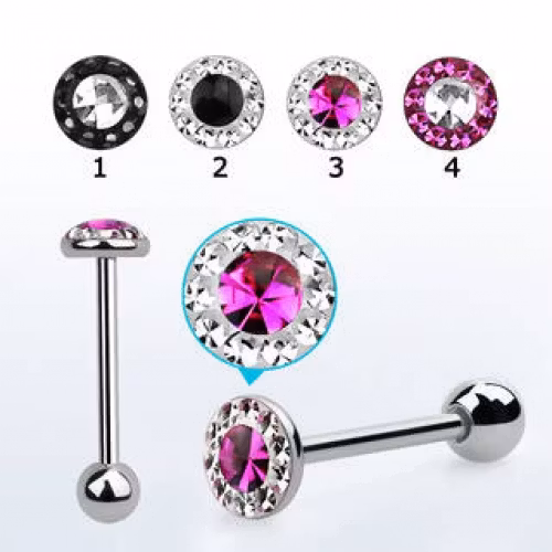 Tungpiercing med rosa sten