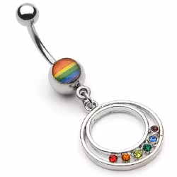 Navelpiercing med regnbågsfärger