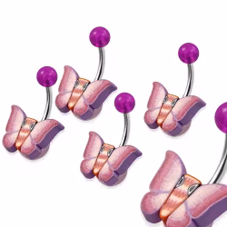 Navelpiercing med lila fjäril