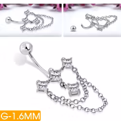 Navelpiercing med kedjor och ädelstenar