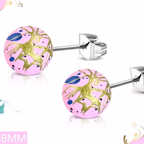 Rosa örhängen med färgklickar