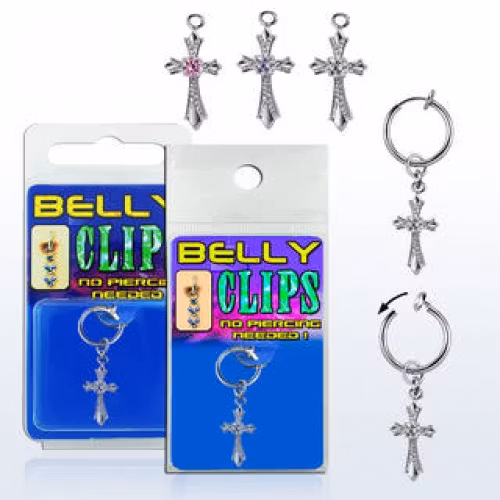 Hängande fakepiercing till navel med kors