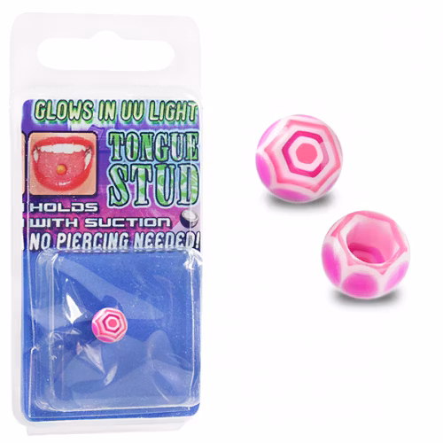 Rosa spindelnät fake piercing till tunga