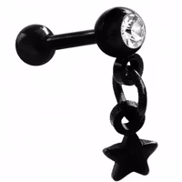 Blackline tragus piercing med hängande stjärna