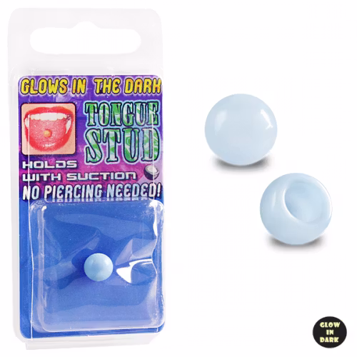 Ljusblå Glow in dark fake piercing till tunga