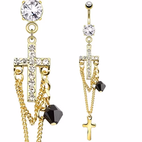 Navelpiercing med kors och pärla