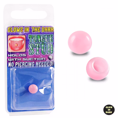 Rosa Glow in dark fake piercing till tunga