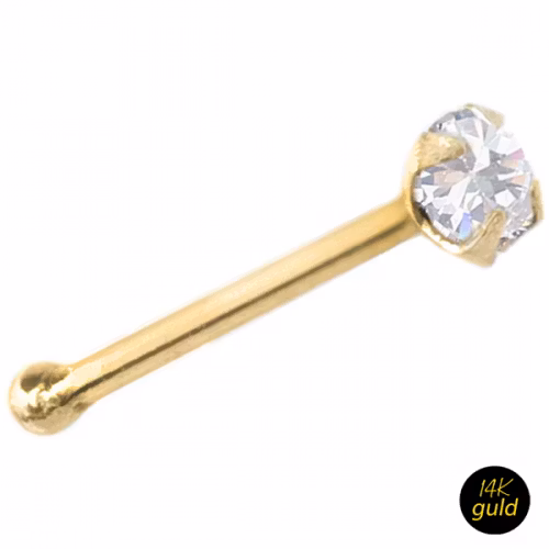 Näspiercing guldpläterad med vit CZ