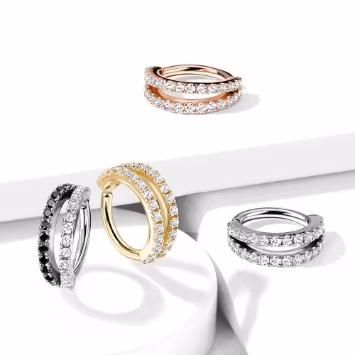Piercingring dubbel med ädelstenar