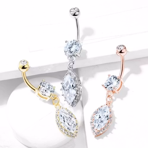 Navelpiercing med droppe och ädelstenar