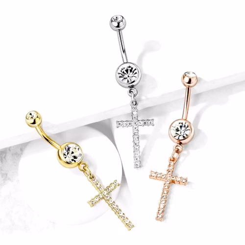 Navelpiercing med ädelstenskors