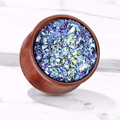 Träplugg med druzy sten