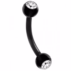 1,6mm svart ögonbrynspiercing med ädelstenar
