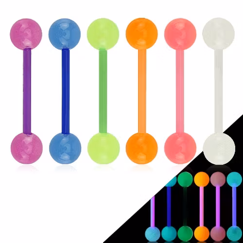 Tungpiercing Glow in dark med bioflex stav