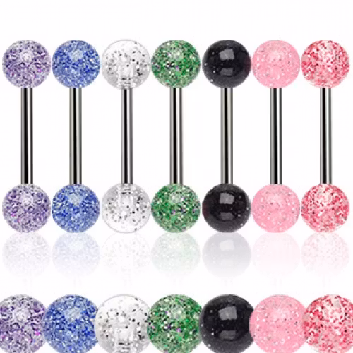 Titan barbell med två glitter bollar