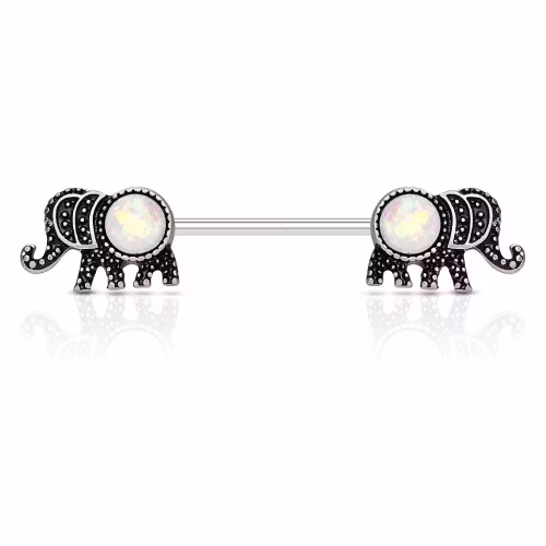 Bröstpiercing elefanter med opalstenar