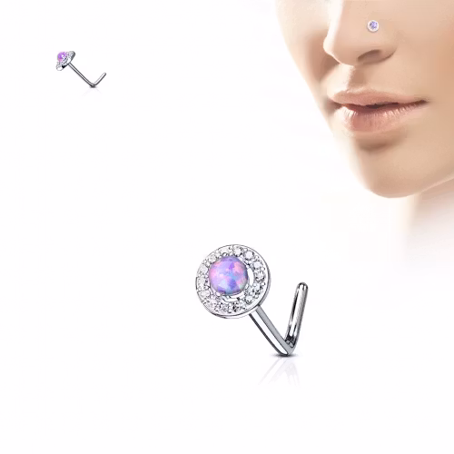 Rund näspiercing med opal sten