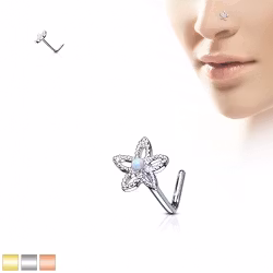 Näspiercing med blomma och opalsten