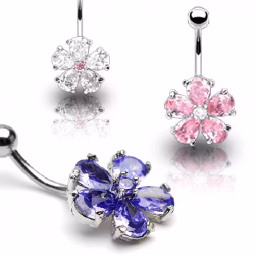 Navelpiercing med CZ blomma