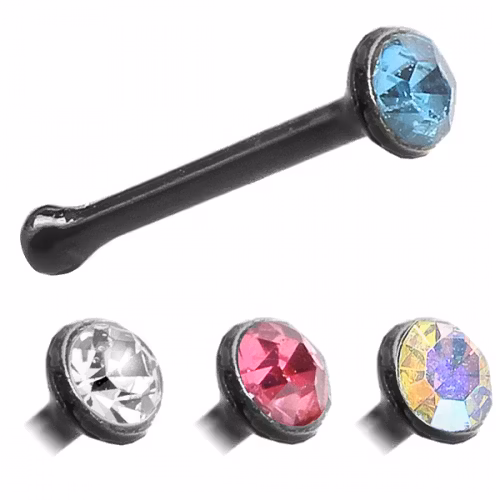 Svart näspiercing med ädelsten