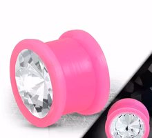 Rosa silikon plugg med ädelsten