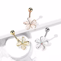 Navelpiercing med vit ädelstensblomma
