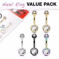 5 pack navelpiercingar med vita vita ädelstenar