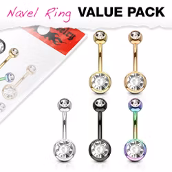 5 pack navelpiercingar med vita vita ädelstenar