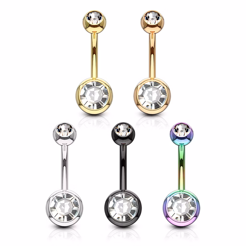 5 pack navelpiercingar med vita vita ädelstenar