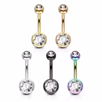 5 pack navelpiercingar med vita vita ädelstenar