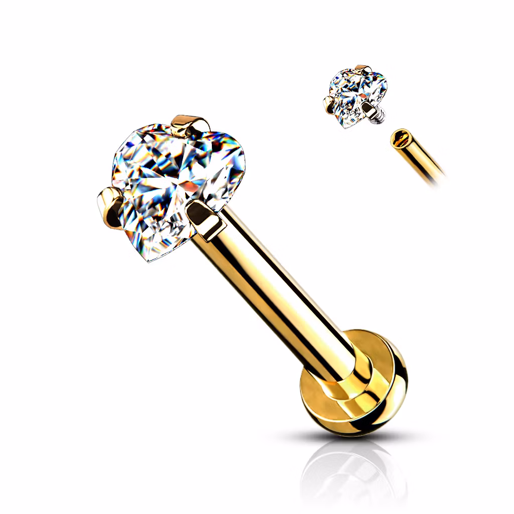 Labret med vitt ädelstenshjärta och micro platta