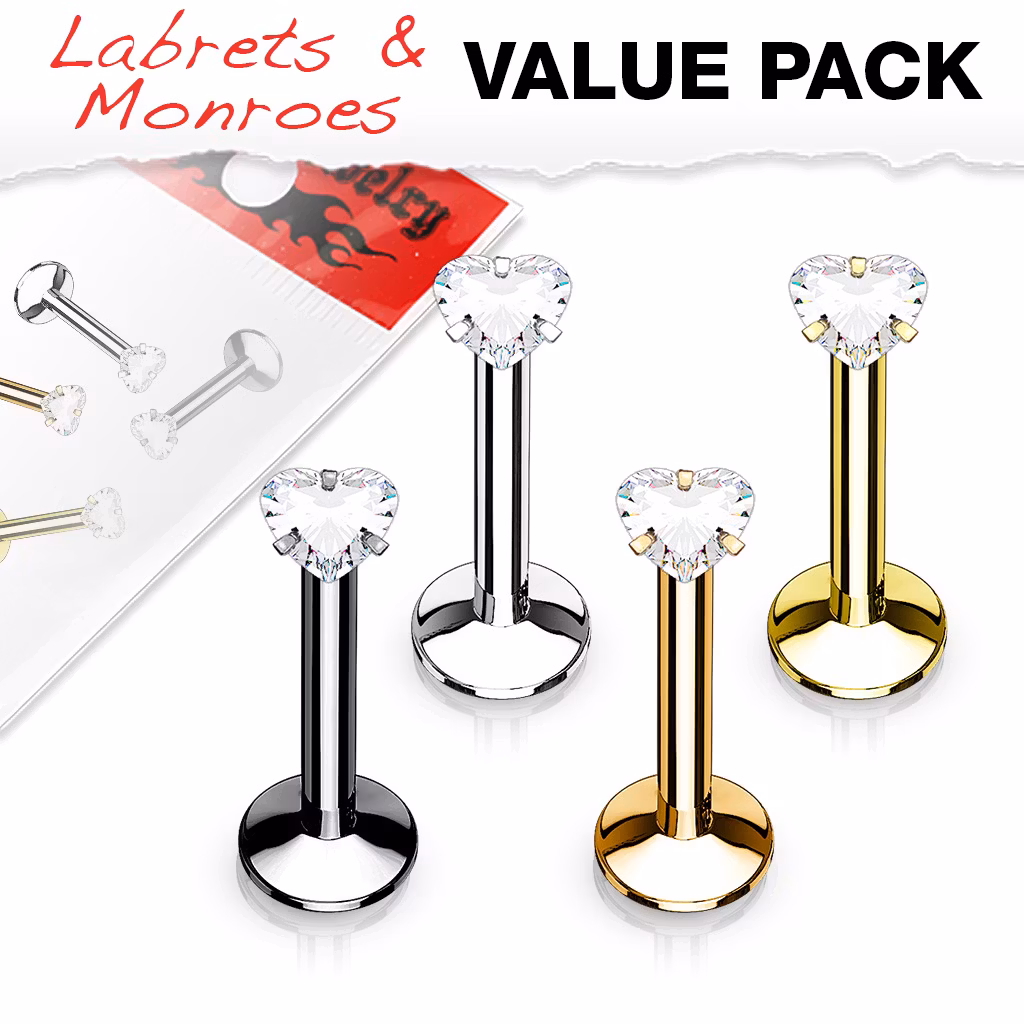 4-pack labret med ädelstenshjärta