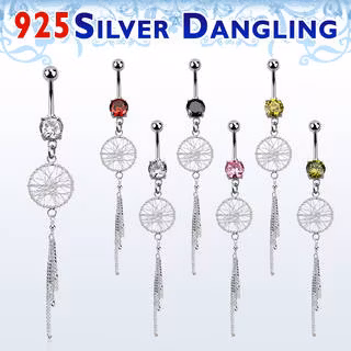 Navelpiercing i silver med drömfångare