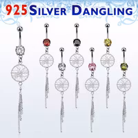 Navelpiercing i silver med drömfångare