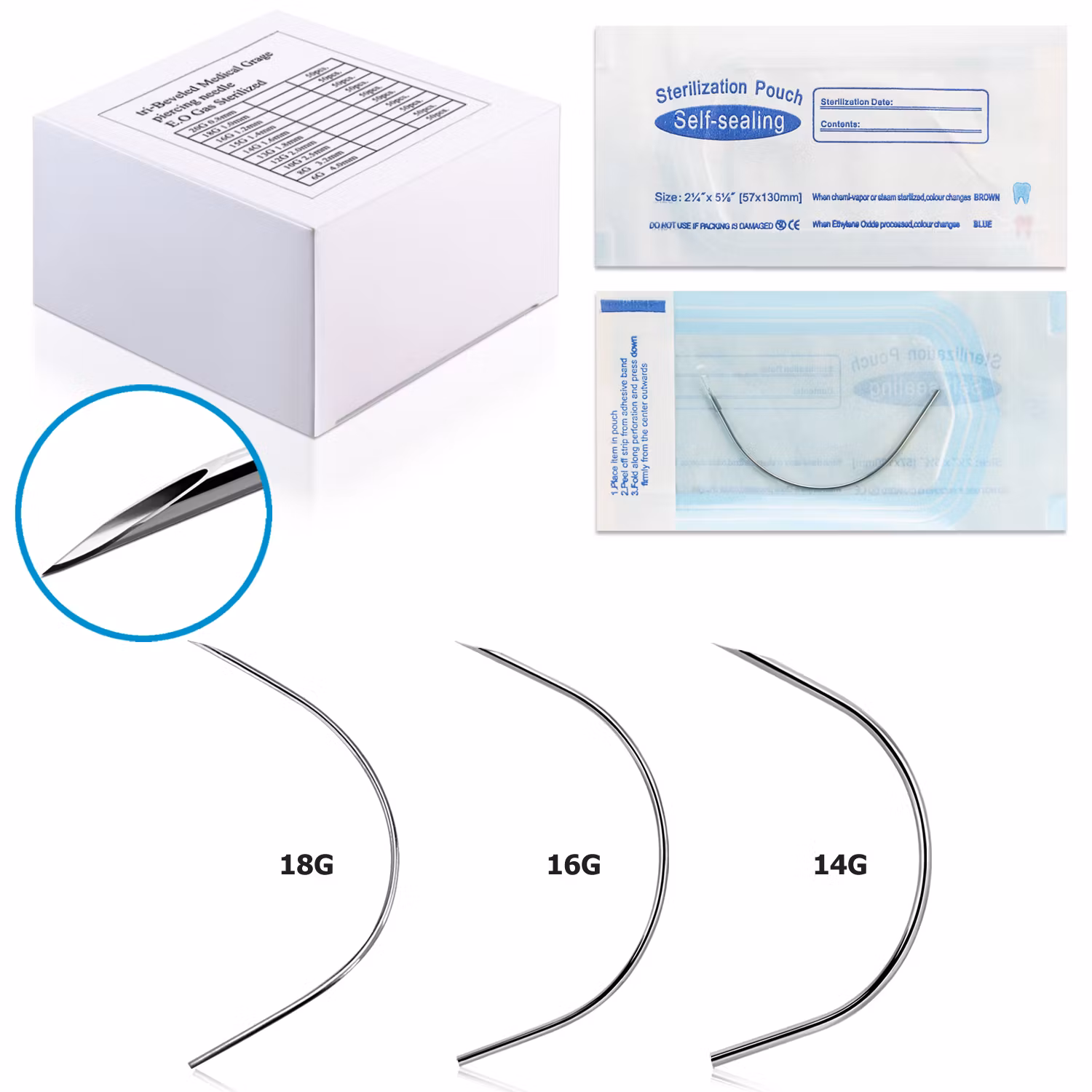 Böjd steriliserad nål