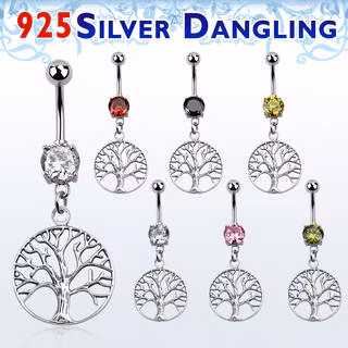 Navelpiercing i 925 sterling silver med livets träd