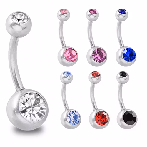 Navelpiercing med två vita ädelstenar 5 pack