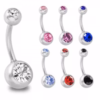 Navelpiercing med två vita ädelstenar 5 pack