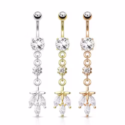 3 pack med hängande navelpiercingar