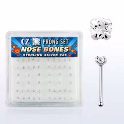 Display med 52 raka näspiercingar i silver