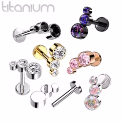 Labret G23 titan med tre infattade stenar