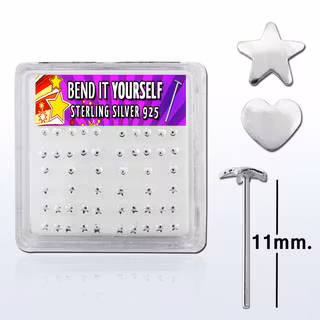 Box med 52 stycken näspiercingar böj själv i silver